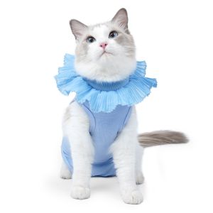 CUTE ELVES with Lace Neckline Cat Anti-lick Recovery Suit Soft Elastic Kitten Protective Clothes Easy To Put on Adjustable Buckle Cats Recovery Bodysuit for Pets