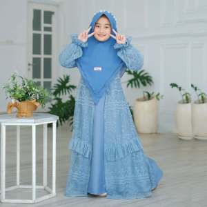 Lala Dress Set Hijab Kids / Gamis Anak Perempuan Usia 8-12 Tahun / Kids Dress Bahan Crinkle Miz Brukat Malika / Dress Lebaran Anak Murah Terlaris 2025