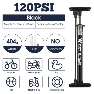 WEST BIKING 120PSI Bicycle Air Pump Floor Pump MTB Road Bicycle Pump Schrader Presta Valve Cycling Tire Inflator Motorcycle Basketball Air Pump