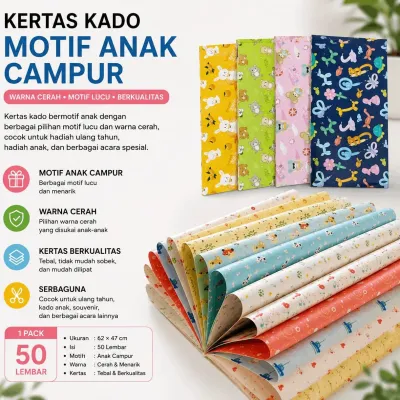 1 Pak Kertas Kado Motif Sidu Glossy ( 5 Motif ) Isi 50 Lembar
