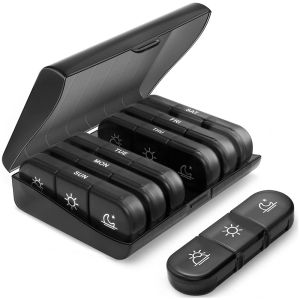 Grid Black Pill Box Portable Pill Box For Three Meals Pill Box Can Be Sliced