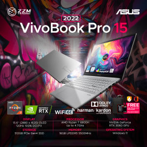 ASUS VIVOBOOK PRO 15 2022 | R7-6800H RTX3050 | 15.6" OLED 2880x1620 133%sRGB 120Hz | 16GB LPDDR5 512GB SSD | ZZM TRADING