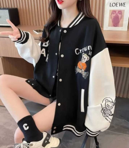 Jaket wanita - CROWN BEAR JAKET BASEBALL OVERSIZE - varsity jaket wanita korean style