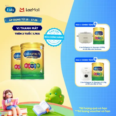[TỪ 15-17/09 MUA LÀ CÓ QUÀ] Bộ 2 lon sữa bột Enfagrow A+ Neuropro 4 với DHA giúp phát triển não bộ cho trẻ từ 2-6 tuổi - 1.7kg/lon