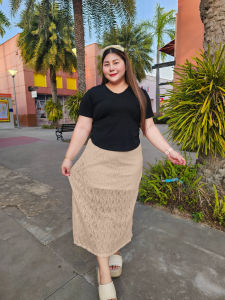 A19 กระโปรงทรงเอยาวสาวอวบพลัสไซส์ - ผ้าลูกไม้นิ่มใส่สบาย มีซับใน กระโปรงคุณหนู  เอว 36-48 สพ.44-56 ยาว32