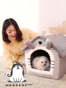 Cute Foldable Large Dog Bed Removable Washable Pet Sleeping House Kennel Suitable for Bichon Frises and Pomeranians