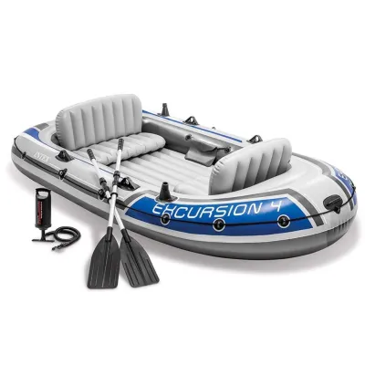 Intex Inflatable Boat Set EXCURSION Fishing Or Kayak Boat With Aluminium Oars And Hight Output Air Pump