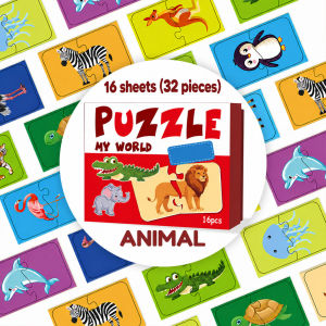 16Pcs Joyful Puzzle Animals Fruits Early Learning Puzzles for Toddlers Educational Toys