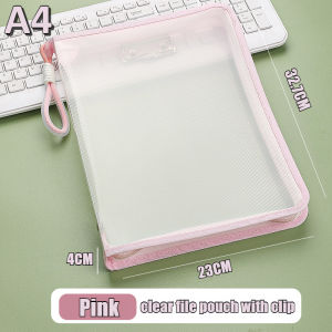 A4 Clear File Bag Document Bag Clipboard with Cover Paper Storage Organizer Transparent Zipper Pouch File Folder