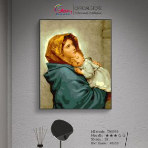 Tranh sơn dầu tự tô màu theo số treo tường trang trí Gam Đức mẹ Maria TN0939