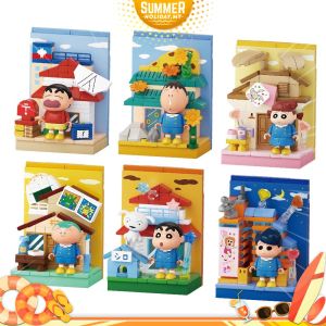 AREA-X Block AB0161 6IN1 Daily Playtime Fridge Magnet Figure Crayon Shin Chan Series Gift Decoration Building Brick Toy
