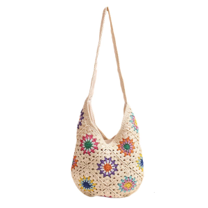 All-matching Handbag for Women Knitted Shoulder Bag Colorful Flowers Crossbody Bag Female Crochet Beach Bag