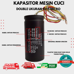 UNICON-Kapasitor Mesin Cuci 2 Tabung Double 10+5 Micro Universal untuk Pencuci dan Pengering