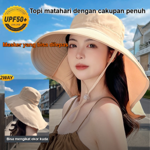 Topi Pelindung Sinar Matahari Lengan Lebar Menutupi Wajah Topi Pelindung Leher Bernapas Topi Matahari Wanita Dengan Pelindung UV Yang Dapat Dilepas