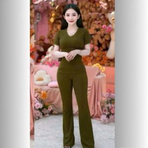 Đồ bộ nữ Vải tiêu áo CỔ VUÔNG TAY NGẮN quần ống rộng phong cách[ĐBTG 3]