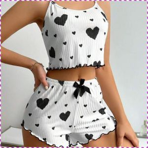 Homewear Unique Nightgown Summer Playful and Cute Warmth Love Print Set Soft and Flattering