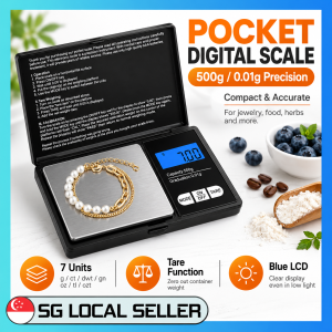 SG STOCK Digital Pocket Scale 500g/0.01g High Precision Portable Pocket Size Blue Backlit LCD From Kitchen to Jewelry