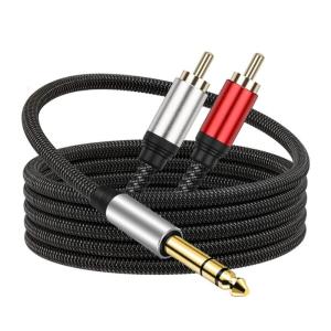2RCA to 6.35mm Cable AUXs to 2RCA Headphone Male to Male Adapter 1/4 to 2RCA Sound Y Cord for Smartphones MP3 Tablets