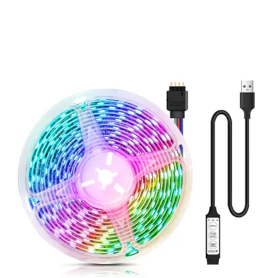 5V USB 5050 RGB LED Strip Light Black PCB Cable Ribbon Diode Tape With Music Sound Controller Fairy Lights TV HDTV Backlight Decoration 3/20/24 key Remote Controller