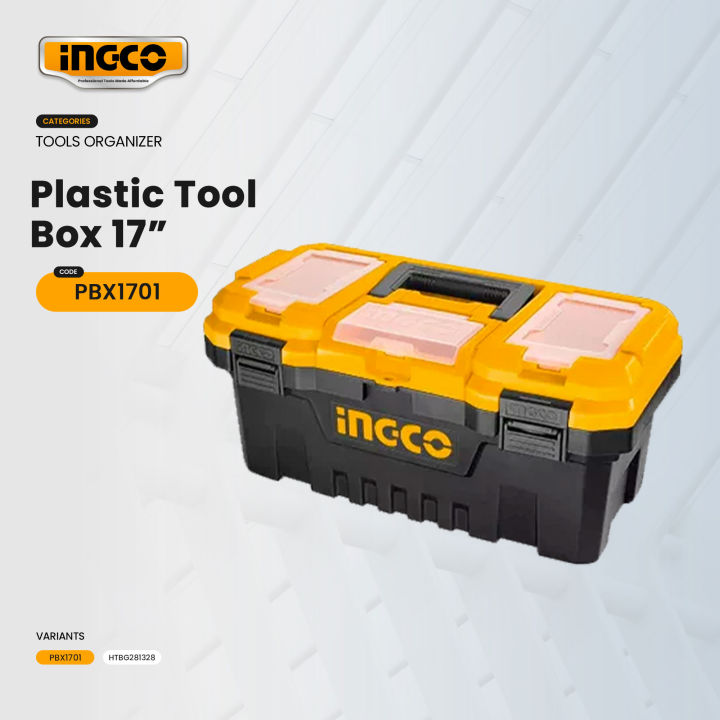 INGCO PBX1701 17 Plastic Tool Box Organizer with Tray 15kg capacity PP  Material IHT