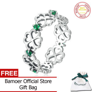 BAMOER Genuine 925 Sterling Silver Hollow Four-leaf Clover Ring for women Fashion Jewelry SCR859