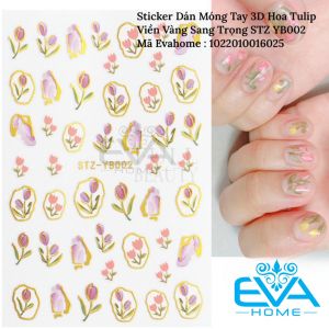 Sticker Dán Móng Tay 3D Chống Nước Hoa Tulip Viền Vàng Sang Trọng YB001 / Pink Flower Nail Sticker Tulip YB001