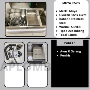 KITCHEN SINK LUBANG DUA 82 X 45 SILVER  / BAK CUCI PIRING SILVER 82X45 / WASTAFEL LUBANG 2 SILVER STAINLESS SUS 304