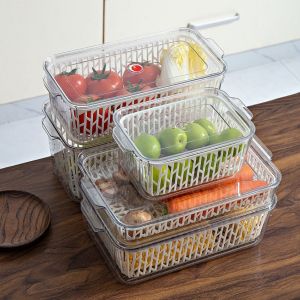 Premium Multipurpose Stackable Refrigerator Organizer With Drainer Basket Kitchen Food Storage Box