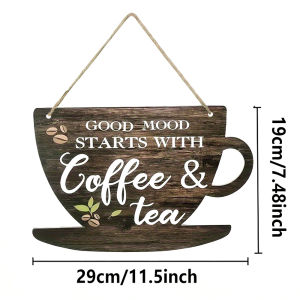 Coffee Cup Wood Sign for Craft Coffee Tea Bar Sign Hanging Wooden Board with Hole DIY Door Wall Decor Shop Coffee Decoration