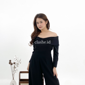Rose Sabrina Top Long Sleeve Rib OOTD by Clashe