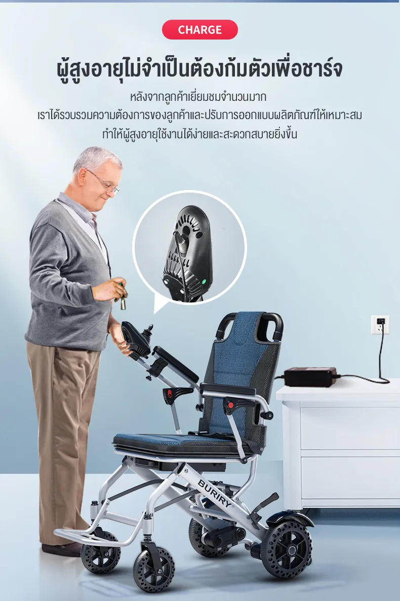HIMIWAY รถเข็นไฟฟ้าแบบพับได้น้ำหนักเบาพิเศษ 1 คัน ยางรังผึ้ง + ซับแรงกระแทกล้อหน้า แบตเตอรี่ลิเธียม 10AH ระยะ 20 กิโลเมตร
