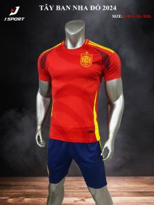 Quần Áo Bóng Đá Tây Ban Nha logo thêu sân nhà màu đỏ chất vải thun lạnh thấm hútthoáng mát không nhăn không xù lông A19