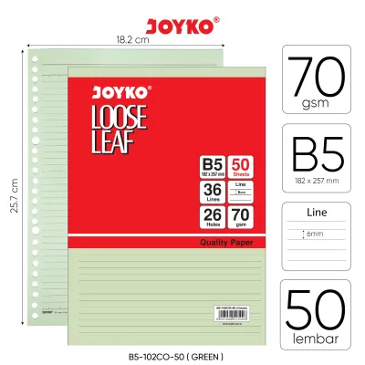 Loose Leaf Color Isi Kertas File Binder Warna Joyko B5