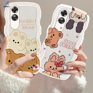 (Lokal Ready) Xinyu Casing hp OPPO A17 A17k OPPO A16 A16K A16e A16S A54S A57 4G A77s A15 A15S A12 A5S A54 A7 A95 A3S A11k A53 A33 A31 2020 A52 A92 F9 A76 A9 2020 Lucu Kartun Beruang dan Kelinci Good Friend Shockproof Cover Wavy Case