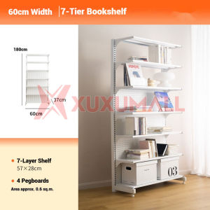 XUXU White Iron Vertical Pegboard Bookshelf Esports Perforated Board Wall-Mounted Bookcase Display Shelves Storage Rack Multi Functional Combination Rack