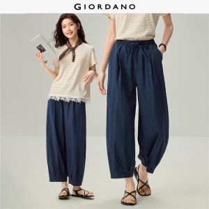 Giordano Women Drawstring waist ankle length cocoon pants Free Shipping 18426511