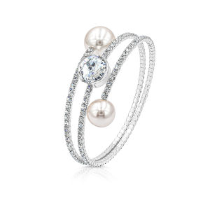 [New Arrivals] SO SEOUL Quinn Pearl Classic Swarovski® Crystal Spiral Adjustable Open Bangle
