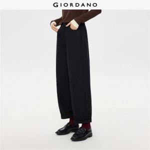 GIORDANO Women Pants 100% Cotton Half Elastic Waist Pants Exposed Seam Quality Zip Simple Chic Fashion Casual Pants 13415176
