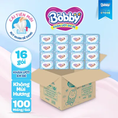 [21-24.09 QUÀ TO] Combo 16 gói khăn ướt Bobby Care không hương 100 miếng/gói