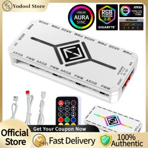 ARGB Fan Hub 1 to 9 Splitter with PWM Magnetic Suction and Remote for PC Case Fans