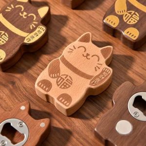 KECTTIO Maneki-neko Fortune Cat Bottle Opener Lucky Wooden Kitty Fridge Creative Cute ic Cap Remover Kitchen