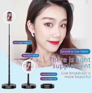 Foldable Live Streaming Mobile Phone Mounts Holders with LED Ring Flash Light Lamp Desktop Stands Tripod for Video Bloggers