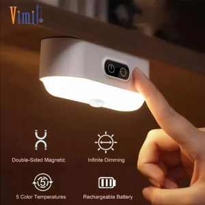 Vimite LED Night Light Body Motion Sensor Bedroom Lamp USB Rechargeable Hanging Magnetic Double-sided 5 Color Dimming Touch Cabinet Wardrobe Light for Room Bedside Wall Dormitory Study Reading Lamp Laptop Sleeping Overnight Warm White 人体感应夜灯