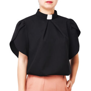 Clergy Priest Pastor Womens Shirt Preacher Minister Tops Front Pleated Blouse