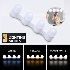 4 Bulb Hollywood Led Makeup Mirror Light 3-color Stepless Dimmable Dressing Vanity Table Bathroom Wall Lamp