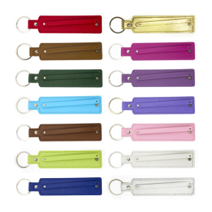 Chất liệu da PU Vòng keychain sáng đầy màu sắc chất liệu da PU Keychain Ví ngang eo Keychains keyholder kim loại đơn 14 màu sắc