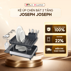Kệ úp chén bát 2 tầng Joseph Joseph Excel Steel (Grey) 851647 chính hãng khay đựng bát đĩa chất liệu thép không gỉ cao cấp chống bám vân tay hệ thống thoát nước thông minh chân đế chống trượt SNT Kitchen 450215
