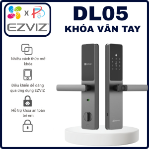 KHÓA CỬA VÂN TAY THÔNG MINH EZVIZ DL05 - Tích hợp chuông cửa Báo động chống phá khóa 50 mẫu vân tay Lắp Đặt Toàn Quốc
