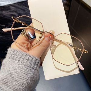 Kacamata Anti Radiasi Photochromic Metal seni Kacamata poligon Wanita Pria