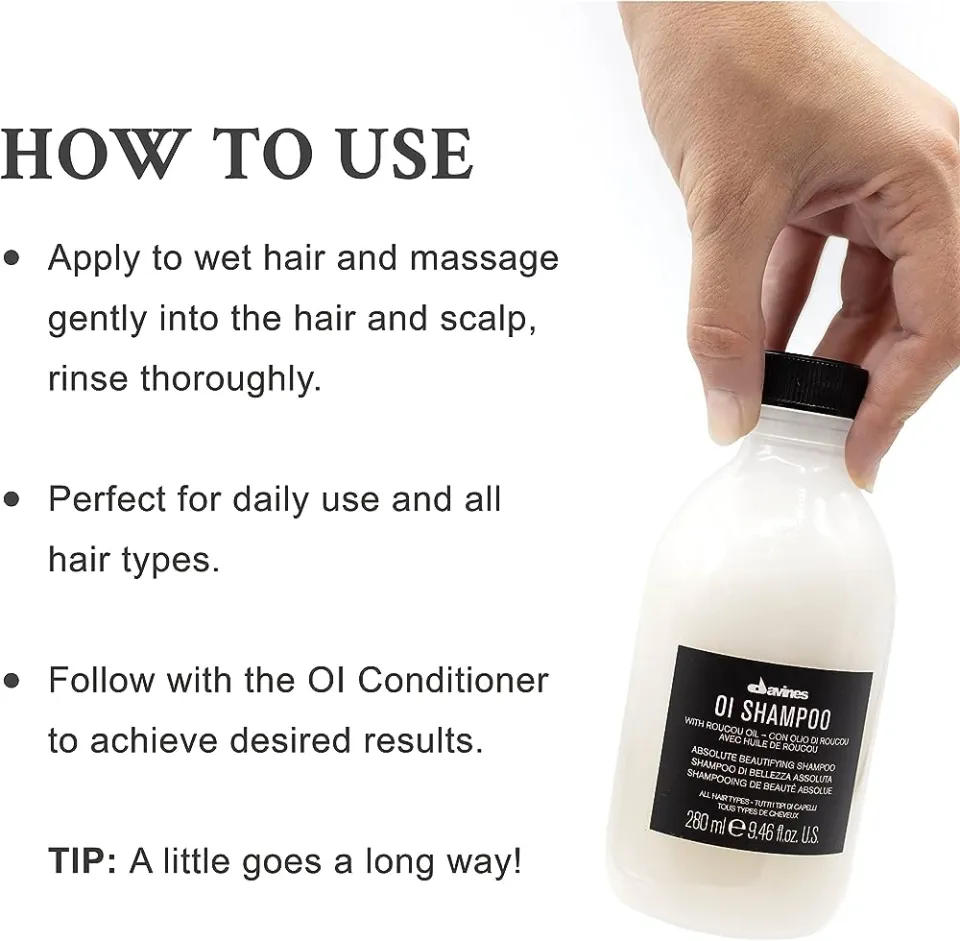 Davines OI Shampoo 280ml For Shine Hydrating Softness Suitable
